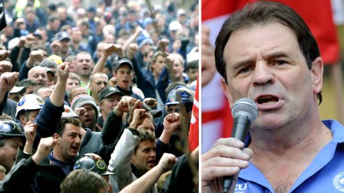 CFMEU supporters and John Setka. (AAP file images)