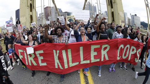 Protesters march in Pittsburgh after the killing of Antwon Rose Jr. (AAP)