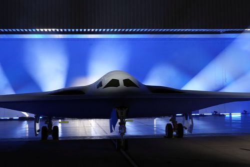 The B-21 Raider stealth bomber is unveiled at Northrop Grumman Friday, Dec. 2, 2022, in Palmdale, Calif. Americas newest nuclear stealth bomber made its debut Friday after years of secret development. 