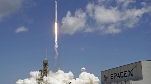 A Falcon 9 SpaceX rocket launches from pad 39A at the Kennedy Space Center in Cape Canaveral on Monday. (AAP)