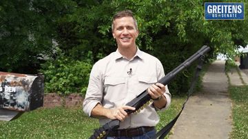 A screenshot of US Senate candidate Eric Greitens in his advertisement which has drawn condemnation.