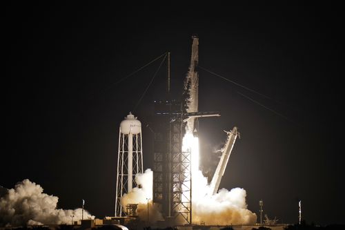 A SpaceX Falcon 9, with four private citizens onboard, lifts off from Kennedy Space Center's Launch Pad 39-A Wednesday, Sept. 15, 2021, in Cape Canaveral , Fla. (AP Photo/Chris O'Meara)