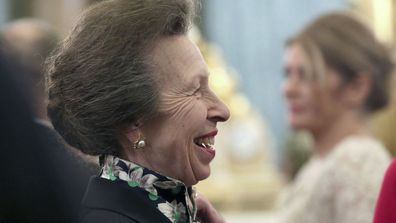 Britain's Princess Anne talks to guests during a reception at Buckingham Palace, as NATO leaders gather to mark 70 years of the alliance, in London, Tuesday, Dec. 3, 2019