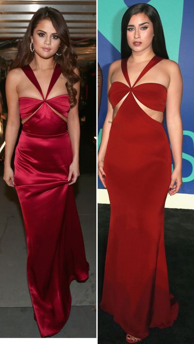 Selena Gomez at the Grammys in 2016 wearing Cushine&nbsp;et Ochs and Fifth Harmony's Lauren Jauregui on the red carpet the VMAs on the weekend.