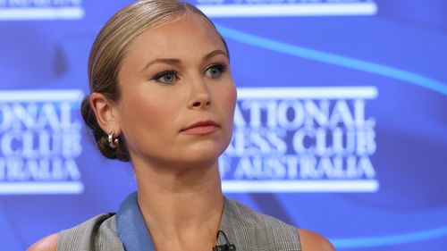 Advocate for survivors of sexual assault and abuse, Grace Tame during their address to the National Press Club of Australia in Canberra on Wednesday 9 February 2022. fedpol Photo: Alex Ellinghausen