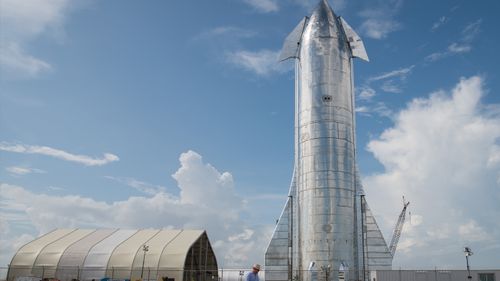 A prototype of SpaceX's Starship spacecraft is seen at the company's Texas launch facility