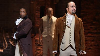 Leslie Odom, Jr., Lin-Manuel Miranda, perform, Hamilton, Broadway