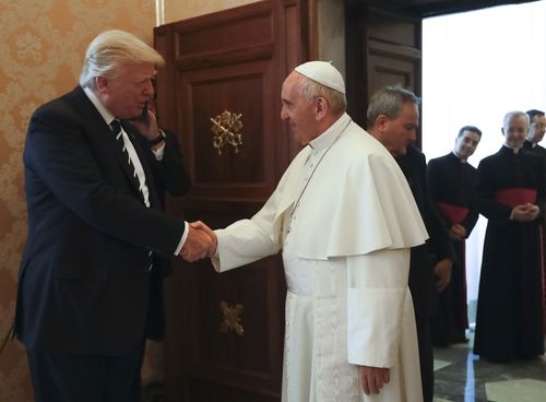 Pope Francis meets with President Donald Trump, left, on the occasion of their private audience, at the Vatican, May 24, 2017