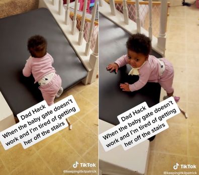 Dad shares hack on TikTok to avoid baby going on stairs. 