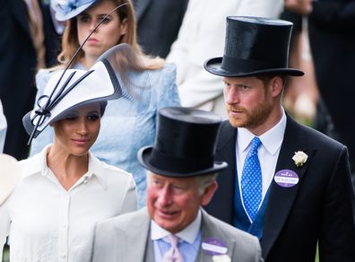 Meghan, Duchess of Sussex, King Charles and Prince Harry, Duke of Sussex attend Royal Ascot Day 1 at Ascot Racecourse on June 19, 2018 in Ascot, United Kingdom.  (Photo by Samir Hussein/Samir Hussein/WireImage)