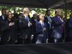 L-R: Democratic presidential nominee Vice President Kamala Harris, US President Joe Biden, Michael Bloomberg, Republican presidential nominee former US President Donald Trump and Republican vice presidential nominee Sen. JD Vance