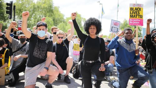 Anti-racism protesters attend a Black Lives Matter demonstration on June 13, 2020 in London, England.