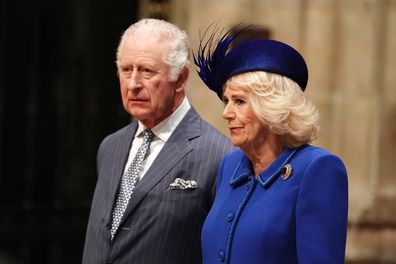 King Charles III and Camilla, Queen Consort attend the annual Commonwealth Day Service at Westminster Abbey on March 13, 2023 in London 