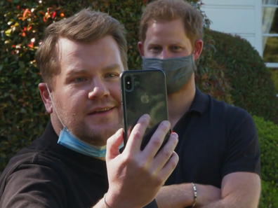 James Cordon takes Prince Harry to the iconic Fresh Prince of Bel-Air mansion.