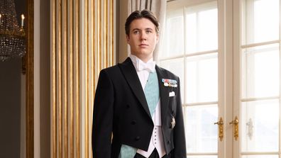 Prince Christian of Denmark in an official portrait to celebrate his 18th birthday, Sunday October 15 2023 inside Frederik VIII&#x27;s Palace at Amalienborg in Copenhagen.