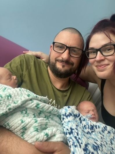 Twins Jacob and Jaxon unexpected birth with mum Lucy Shaw