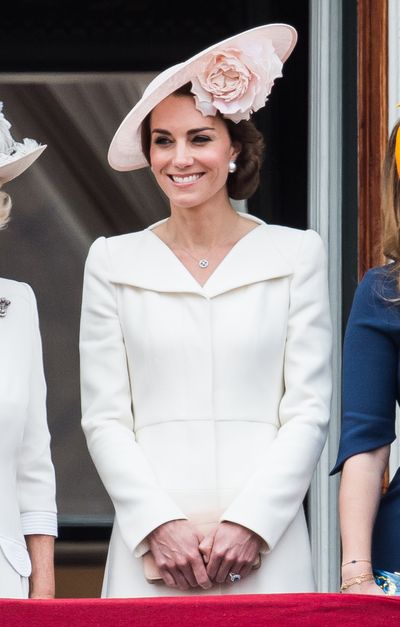 The Duchess of Cambridge paired the same frock with a blush head piece at the 2016 Trooping The Colour event to celebrate the Queen's birthday.&nbsp;