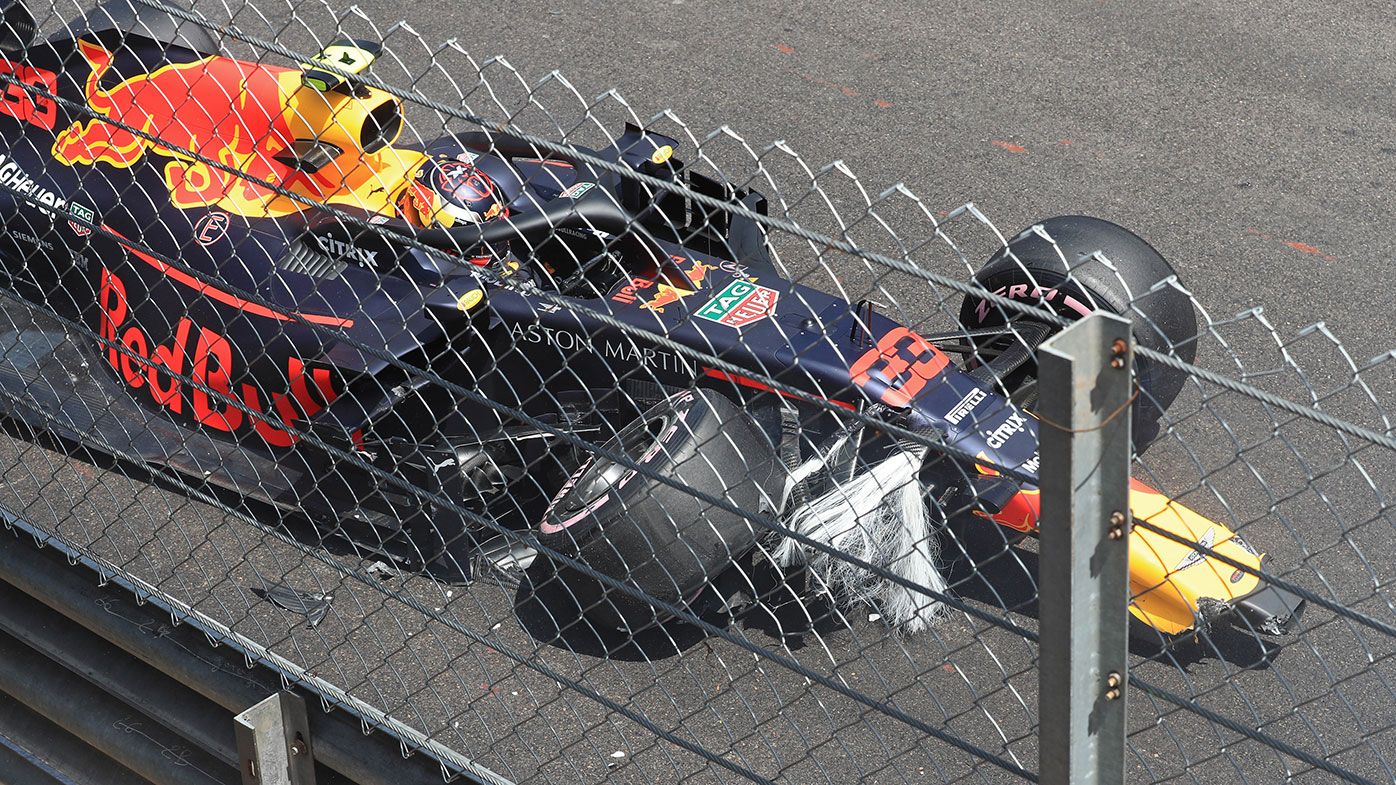 Max Verstappen crashes during practice for the Monaco Grand Prix