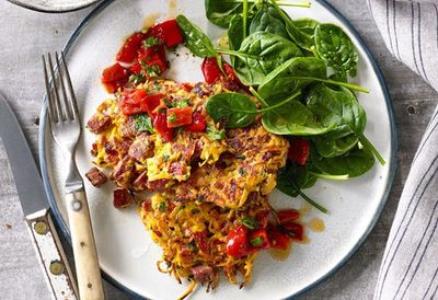 <a href="http://kitchen.nine.com.au/2016/06/16/11/22/shredded-beef-sweet-potato-and-herb-fritters-with-capsicum-relish" target="_top">Shredded beef, sweet potato and herb fritters with capsicum relish</a>