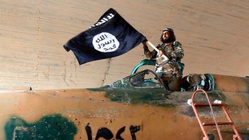 Islamic State fighter waving their flag