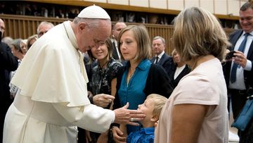 Pope Francis meets with a family during an audience with survivors and relatives of the victims of the July 14 Nice attack. (AFP)