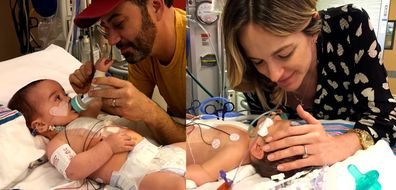 Jimmy Kimmel and wife Molly with son Billy in hospital for heart condition. 