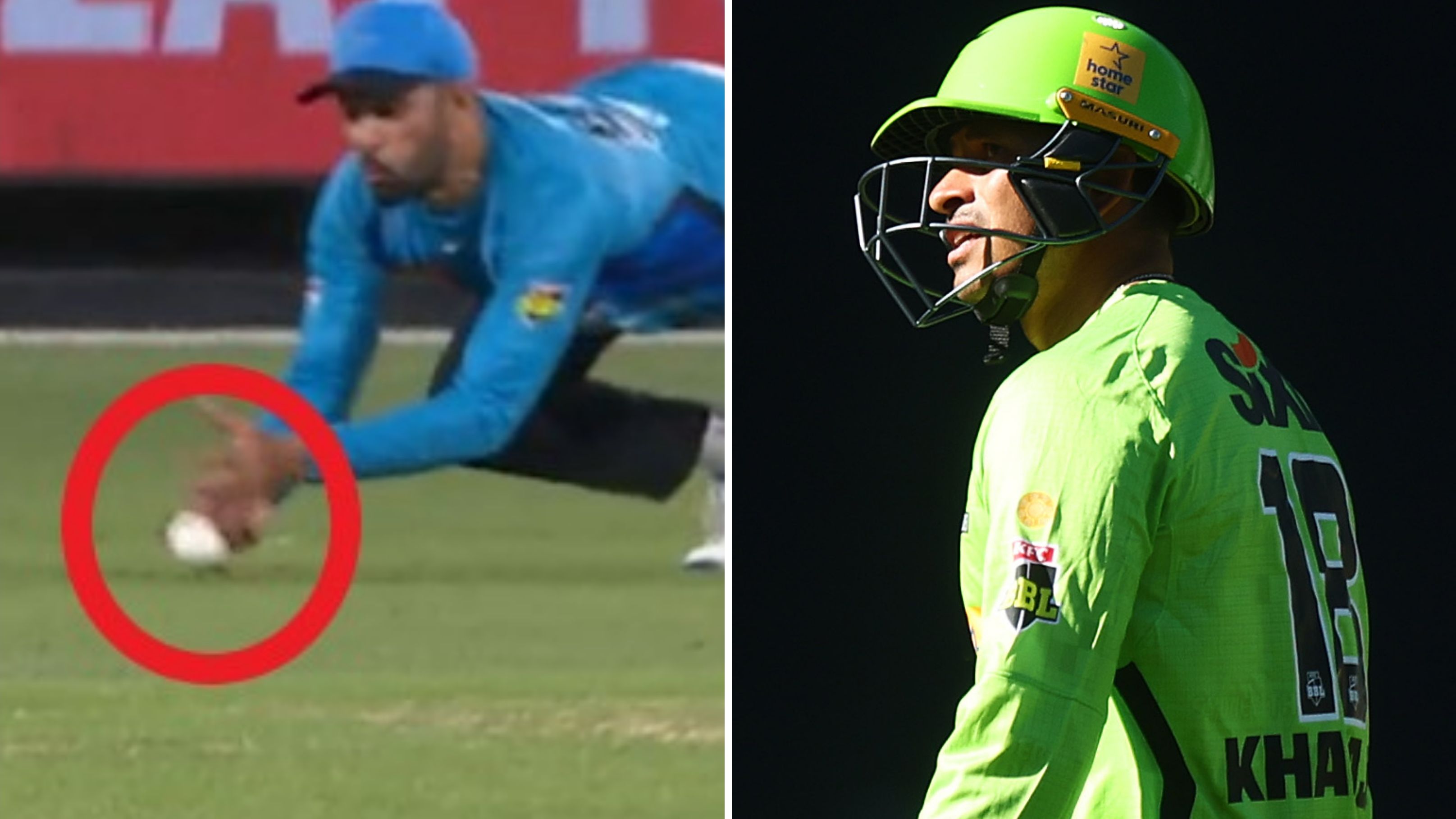 Fawad Ahmed was awarded this catch, to the ire of Usman Khawaja.