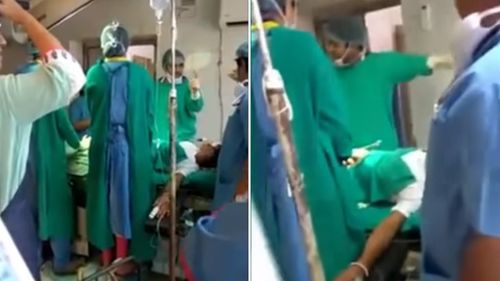 A gynaecologist and anaesthetist were filmed locked in a heated argument mid-surgery. (The Hindustan Times)