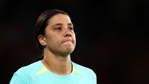 Sam Kerr reacts after defeat  during the FIFA Women's World Cup third place match between Sweden and Australia in Brisbane.