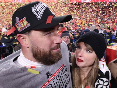 Taylor Swift celebrates with Travis Kelce 