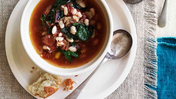 White bean and rainbow silverbeet soup