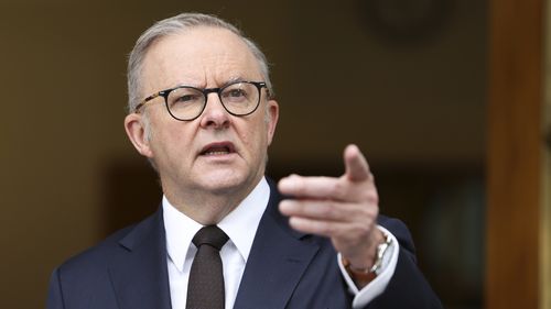 Prime Minister Anthony Albanese at a press conference at Parliament House in Canberra on Sunday 9 March 2025.