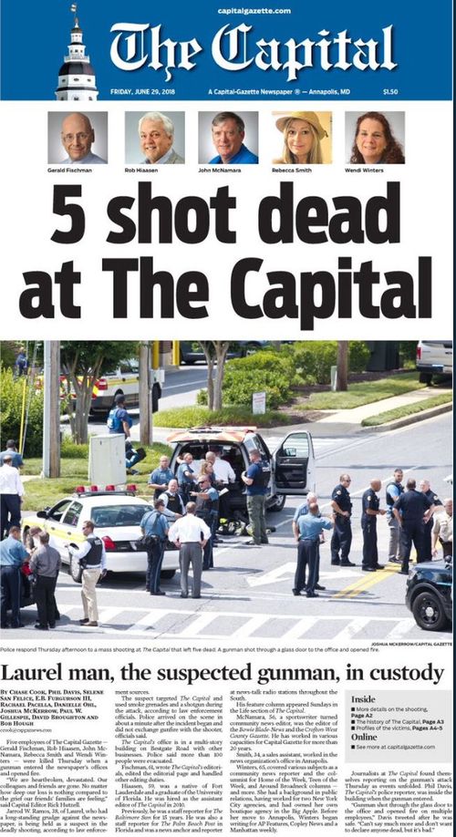 The Capital Gazette newspaper has released a touching tribute to its slain colleagues. (Gazette)