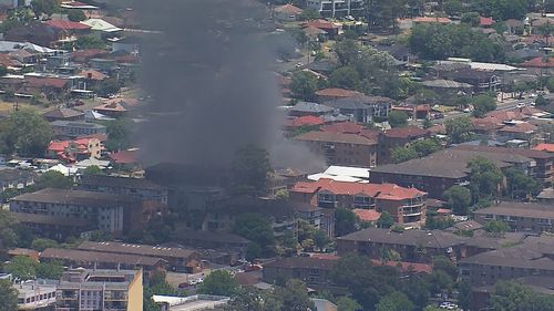 Multiple fire trucks are on scene. 