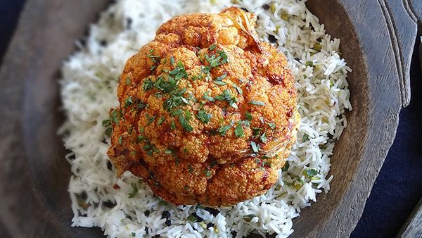 Spicy whole roasted cauliflower