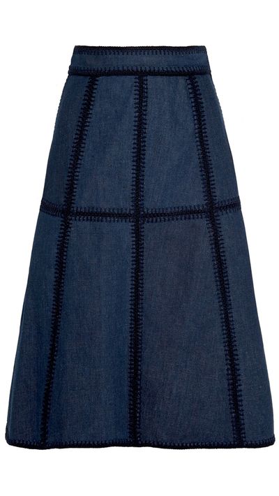 <p>The denim midi-skirt</p>