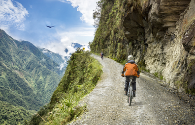 Cyclist riding Boliva's Death Road