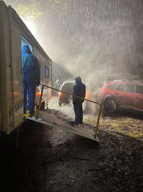 Members of the Tasmania Police investigation team on scene at the property on Allison Road, North Motton, this week. 