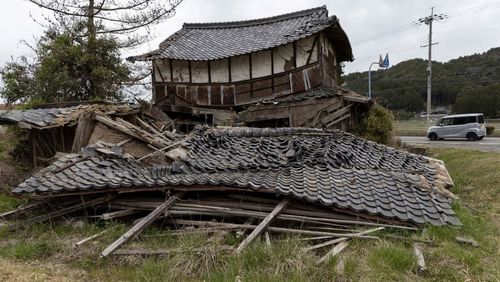 A partly collapsed abandoned wooden house in Tambasasayama, Japan 