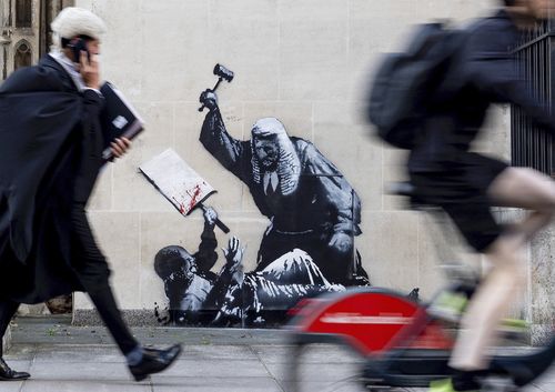 Undated photo released by Banksy of the new artwork by the artist