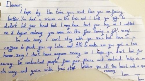 The stranger, named Tom, left a note for Ms Farnfield. (Facebook)