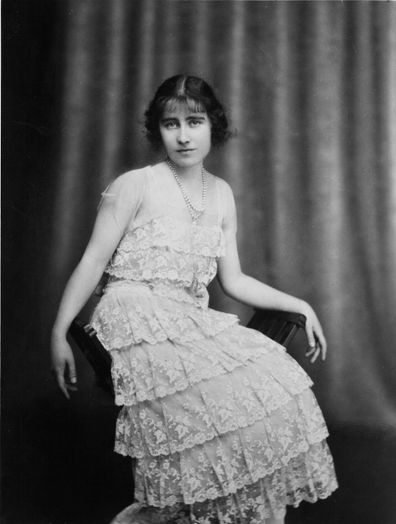 Seated portrait of young Elizabeth Bowes-Lyon, the future Duchess of York & Queen.