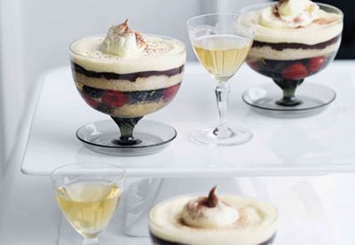 Blueberry Champagne and dark chocolate trifle