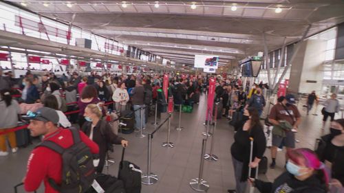 Long lines at Sydney Airport Monday 15 August