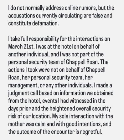 Chappell roan security guard speaks out after incident in hotel pascal duvier