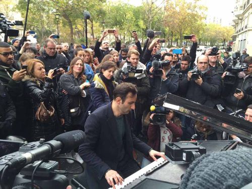 The man performed in front of a large crowd near the Bataclan theatre. (Twitter/SMeichtry)