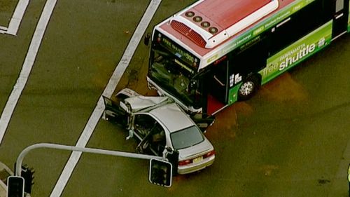 The car and bus collided about 4pm. (9NEWS)