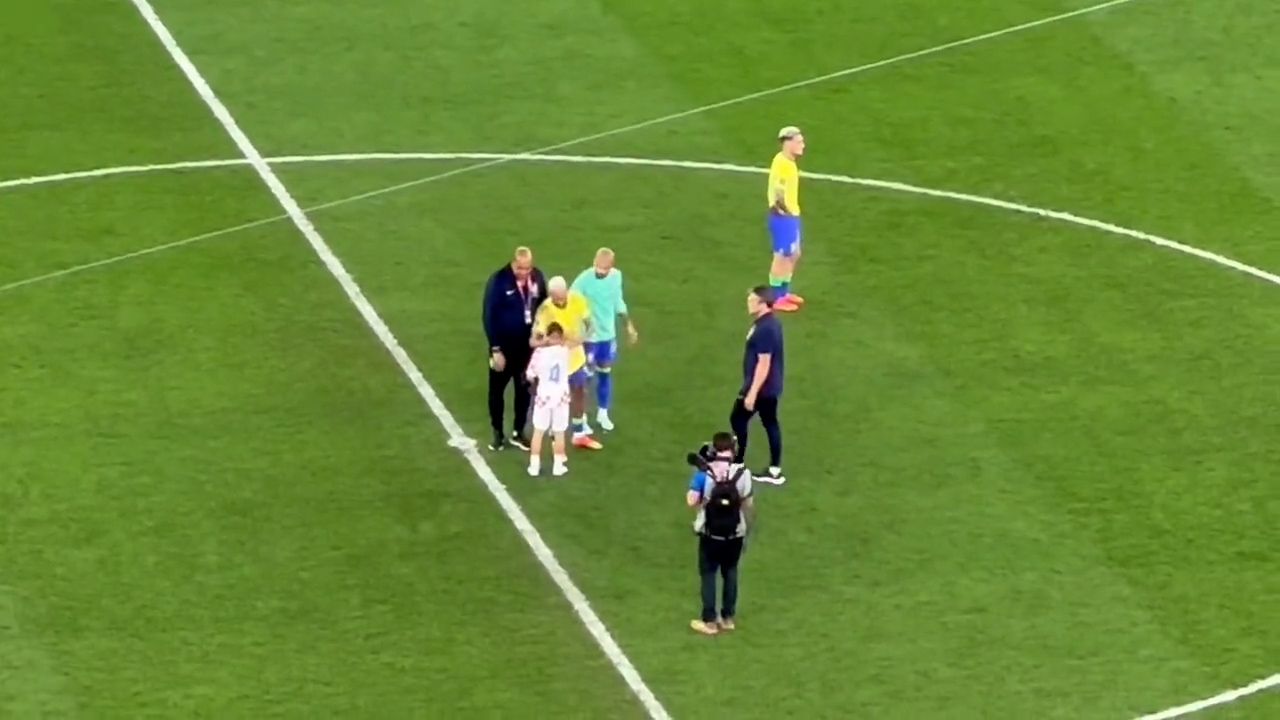 Son of Croatian player Ivan Perisic consoles teary Neymar after shock World Cup exit