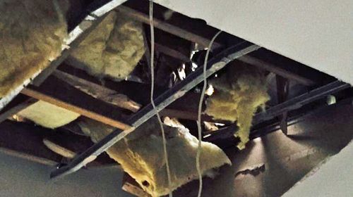 The damaged roof which led to Lucy Wicks' health problems with mould.