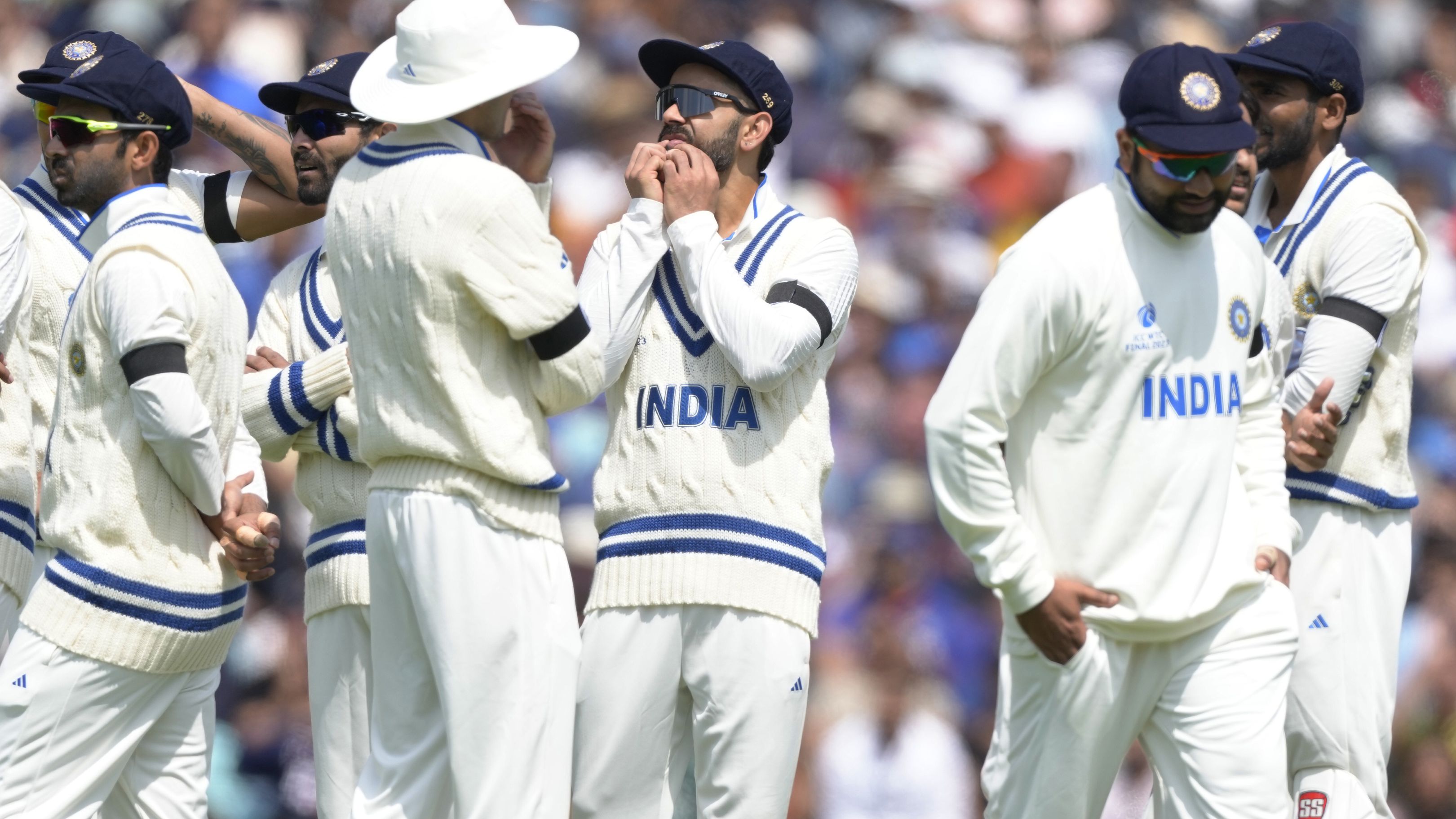 India&#x27;s Virat Kohli, centre, reacts as the Indian review for lbw on Australia&#x27;s Marnus Labuschagne is given not out.